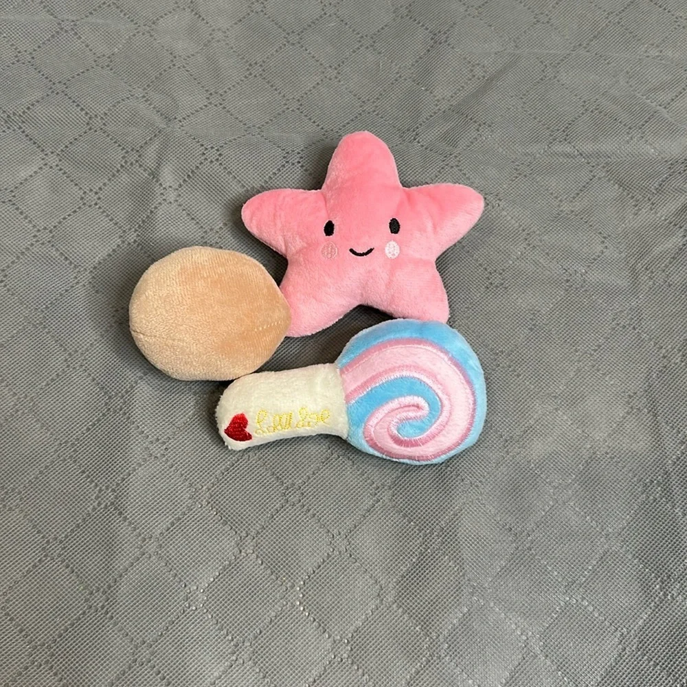 Vibrant Plush Cat Toy Set with Star Rattle Ball & Lollipop toy set of 3 NWT